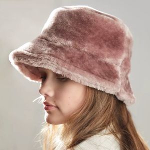 Pink fake fur bucket hat